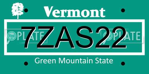 7ZAS22 Vermont License Plate