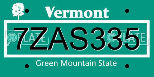 7ZAS335 Vermont License Plate