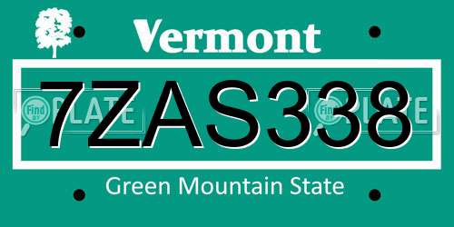 7ZAS338 Vermont License Plate