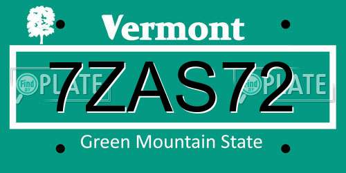 7ZAS72 Vermont License Plate