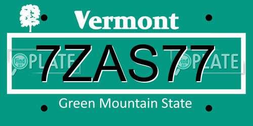 7ZAS77 Vermont License Plate