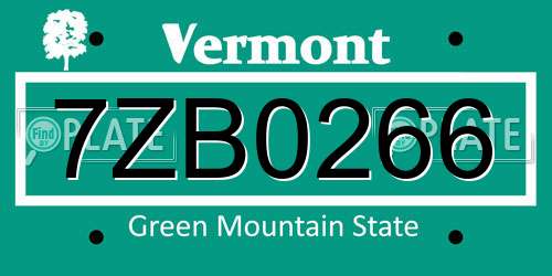 7ZB0266 Vermont License Plate