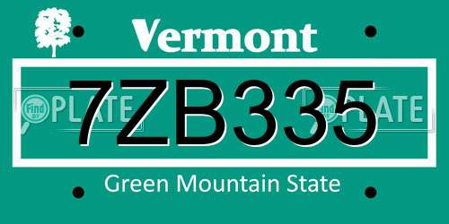 7ZB335 Vermont License Plate