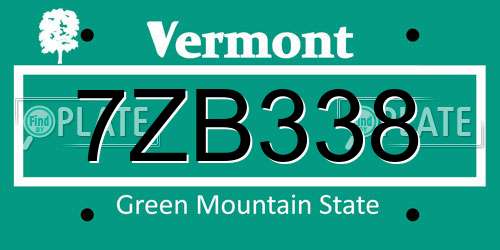 7ZB338 Vermont License Plate