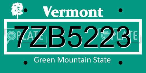 7ZB5223 Vermont License Plate