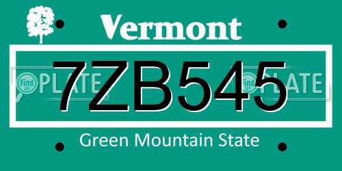7ZB545 Vermont License Plate