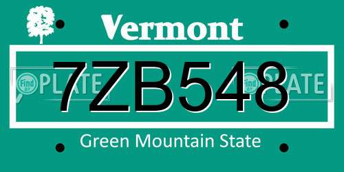 7ZB548 Vermont License Plate