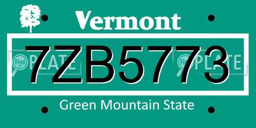 7ZB5773 Vermont License Plate