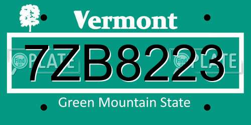 7ZB8223 Vermont License Plate
