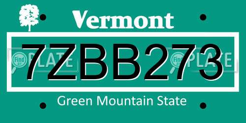 7ZBB273 Vermont License Plate
