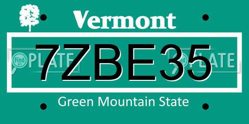 7ZBE35 Vermont License Plate