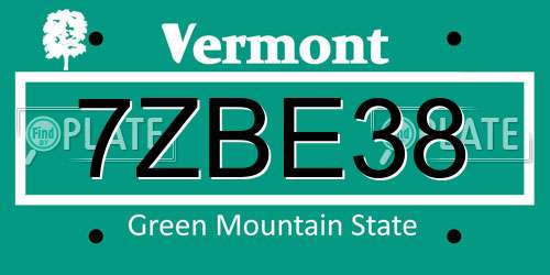 7ZBE38 Vermont License Plate