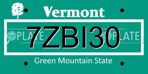 7ZBI30 Vermont License Plate