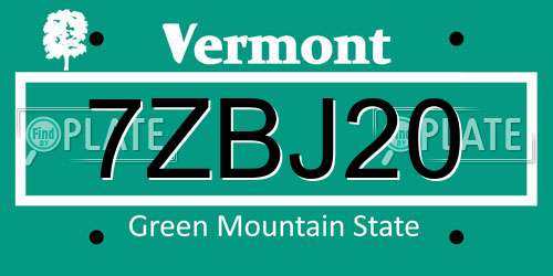 7ZBJ20 Vermont License Plate
