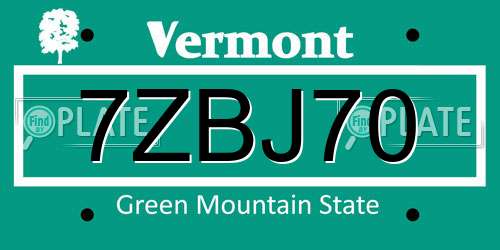 7ZBJ70 Vermont License Plate