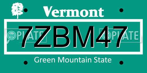 7ZBM47 Vermont License Plate