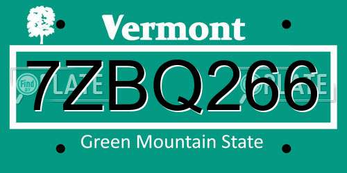 7ZBQ266 Vermont License Plate