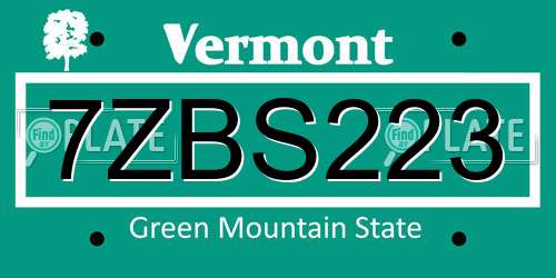 7ZBS223 Vermont License Plate