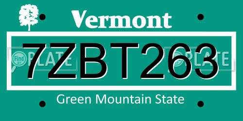 7ZBT263 Vermont License Plate
