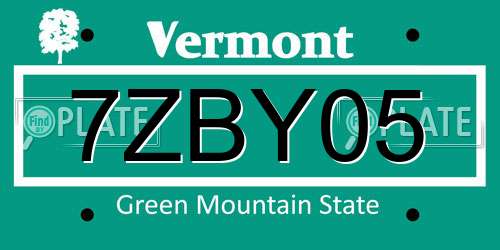 7ZBY05 Vermont License Plate