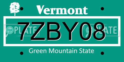7ZBY08 Vermont License Plate