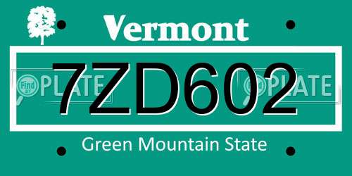 7ZD602 Vermont License Plate
