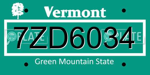 7ZD6034 Vermont License Plate