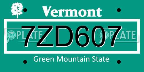 7ZD607 Vermont License Plate