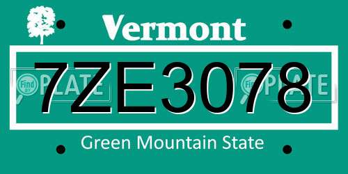 7ZE3078 Vermont License Plate