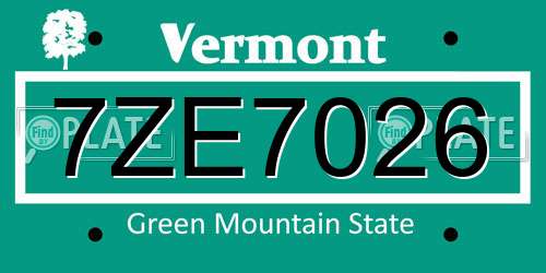 7ZE7026 Vermont License Plate