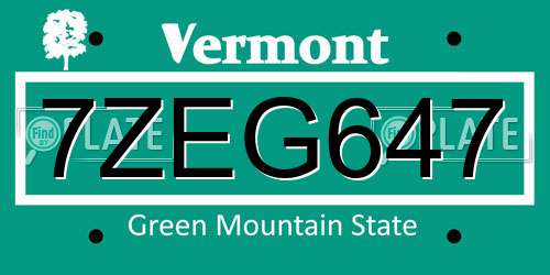 7ZEG647 Vermont License Plate