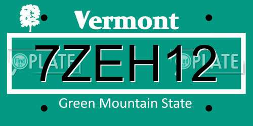 7ZEH12 Vermont License Plate