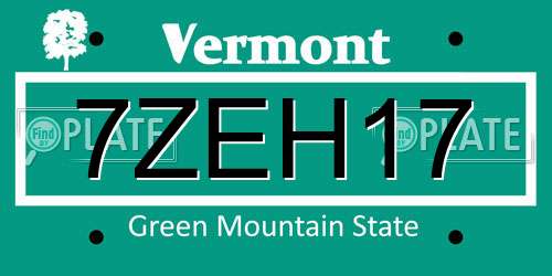 7ZEH17 Vermont License Plate