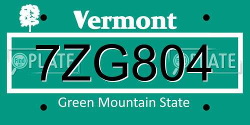 7ZG804 Vermont License Plate