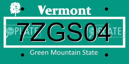 7ZGS04 Vermont License Plate