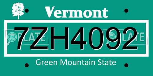 7ZH4092 Vermont License Plate