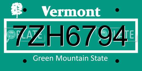 7ZH6794 Vermont License Plate