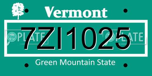 7ZI1025 Vermont License Plate