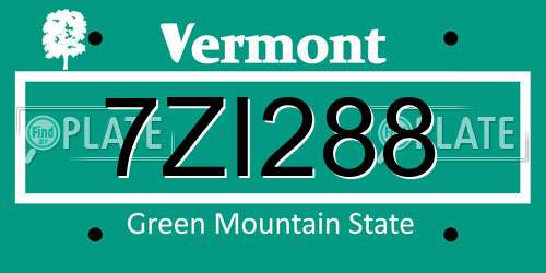 7ZI288 Vermont License Plate