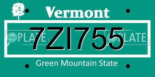 7ZI755 Vermont License Plate