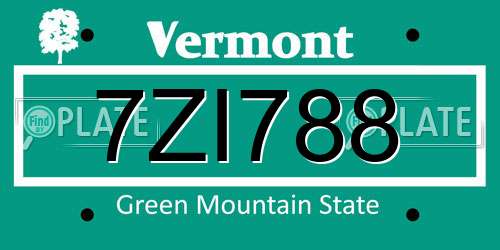 7ZI788 Vermont License Plate