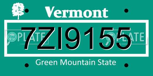 7ZI9155 Vermont License Plate