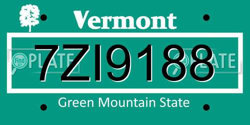 7ZI9188 Vermont License Plate