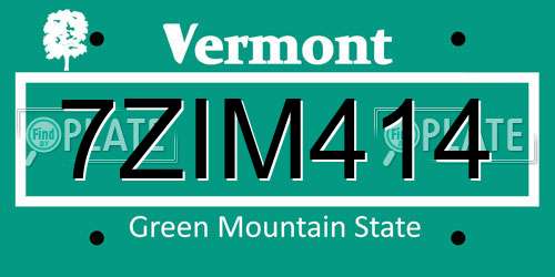 7ZIM414 Vermont License Plate