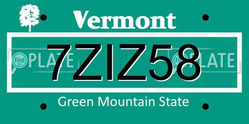 7ZIZ58 Vermont License Plate