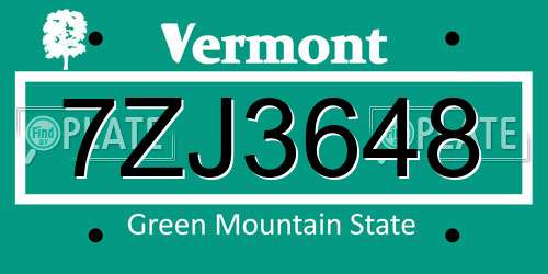 7ZJ3648 Vermont License Plate