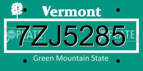 7ZJ5285 Vermont License Plate