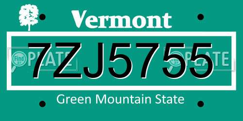 7ZJ5755 Vermont License Plate