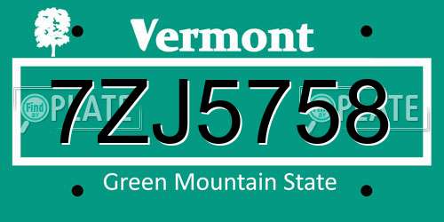 7ZJ5758 Vermont License Plate