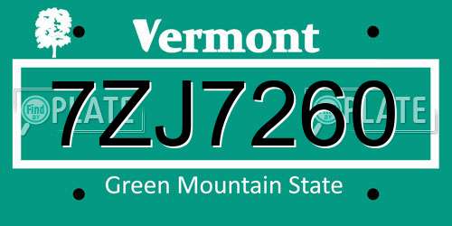7ZJ7260 Vermont License Plate
